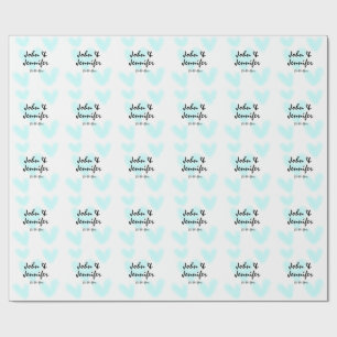 white simple minimal text style wedding blue heart wrapping paper