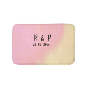 white simple minimal text style wedding pink yello bath mat