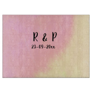 white simple minimal text style wedding pink yello cutting board