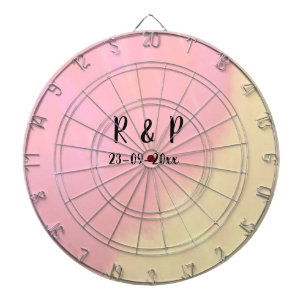 white simple minimal text style wedding pink yello dartboard