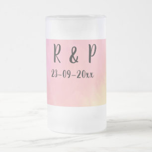 white simple minimal text style wedding pink yello frosted glass beer mug