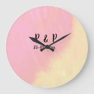 white simple minimal text style wedding pink yello large clock