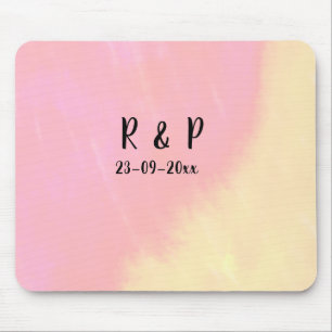 white simple minimal text style wedding pink yello mouse mat