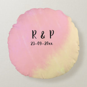 white simple minimal text style wedding pink yello round cushion