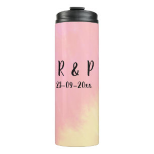 white simple minimal text style wedding pink yello thermal tumbler