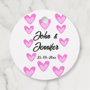 white simple minimal text style wedding pinkheart favour tags