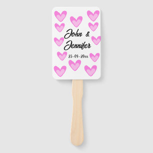 white simple minimal text style wedding pinkheart hand fan