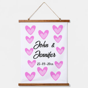 white simple minimal text style wedding pinkheart hanging tapestry