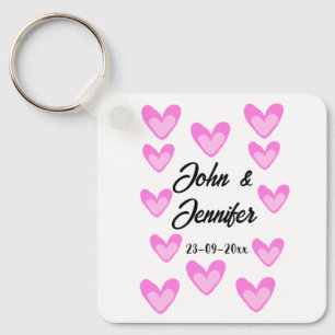 white simple minimal text style wedding pinkheart  key ring