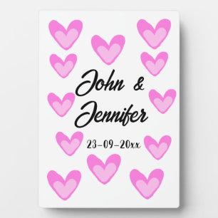 white simple minimal text style wedding pinkheart plaque