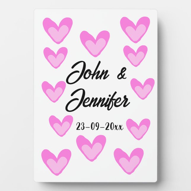 white simple minimal text style wedding pinkheart  plaque (Front)