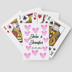 white simple minimal text style wedding pinkheart playing cards