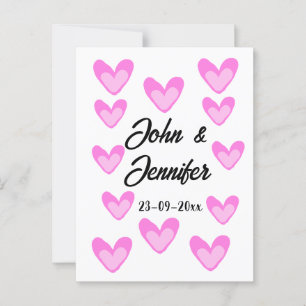 white simple minimal text style wedding pinkheart postcard