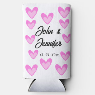 white simple minimal text style wedding pinkheart seltzer can cooler