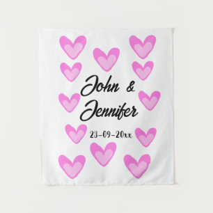 white simple minimal text style wedding pinkheart tapestry