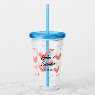 white simple minimal text style wedding red heart  acrylic tumbler