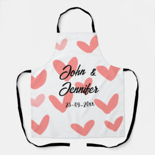 white simple minimal text style wedding red heart apron