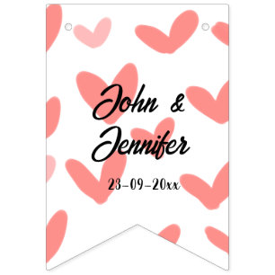 white simple minimal text style wedding red heart bunting