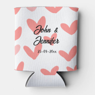 white simple minimal text style wedding red heart can cooler