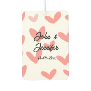 white simple minimal text style wedding red heart car air freshener