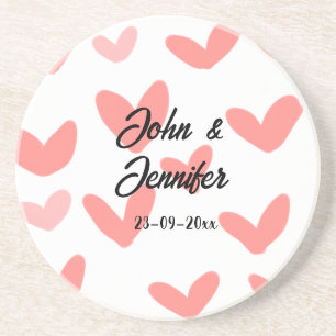 white simple minimal text style wedding red heart coaster