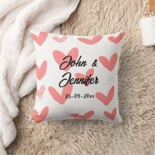 white simple minimal text style wedding red heart  cushion
