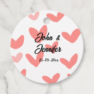 white simple minimal text style wedding red heart favour tags