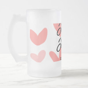 white simple minimal text style wedding red heart frosted glass beer mug