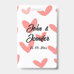white simple minimal text style wedding red heart ID badge