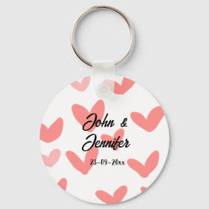 white simple minimal text style wedding red heart  key ring