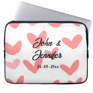 white simple minimal text style wedding red heart laptop sleeve