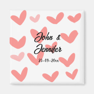 white simple minimal text style wedding red heart magnet
