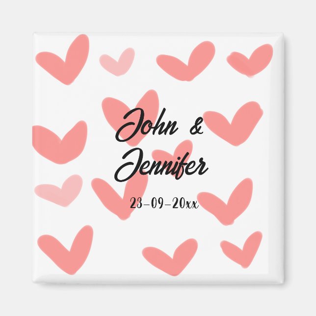 white simple minimal text style wedding red heart  magnet (Front)