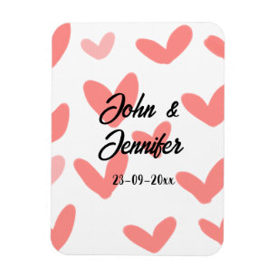 white simple minimal text style wedding red heart magnet
