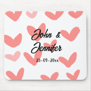 white simple minimal text style wedding red heart mouse mat