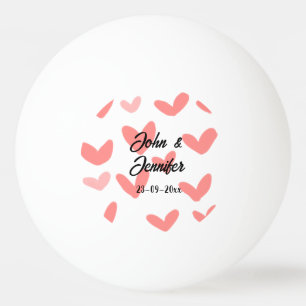white simple minimal text style wedding red heart  ping pong ball