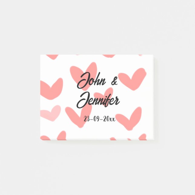white simple minimal text style wedding red heart  post-it notes (Front)