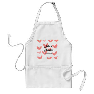 white simple minimal text style wedding red heart standard apron