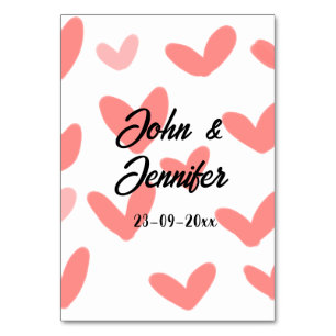 white simple minimal text style wedding red heart table number