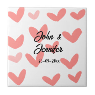 white simple minimal text style wedding red heart tile