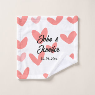 white simple minimal text style wedding red heart wash cloth