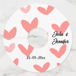 white simple minimal text style wedding red heart wine glass tag