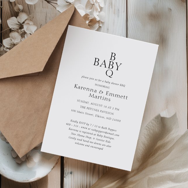 White Simple Minimalist BBQ Baby Shower Invitation (Creator Uploaded)