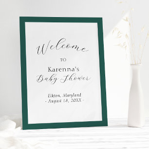 White Simple Minimalist Script Baby Shower Welcome Poster