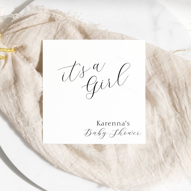 White Simple Minimalist Script Girl Baby Shower Napkin (Creator Uploaded)