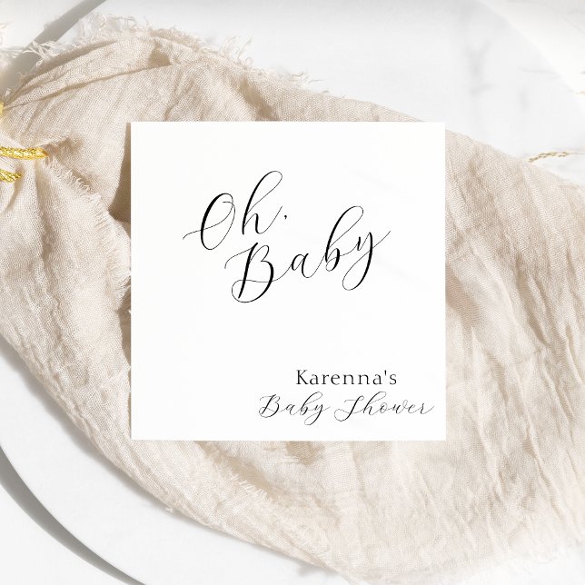 White Simple Minimalist Script Oh Baby Shower Napkin (Creator Uploaded)