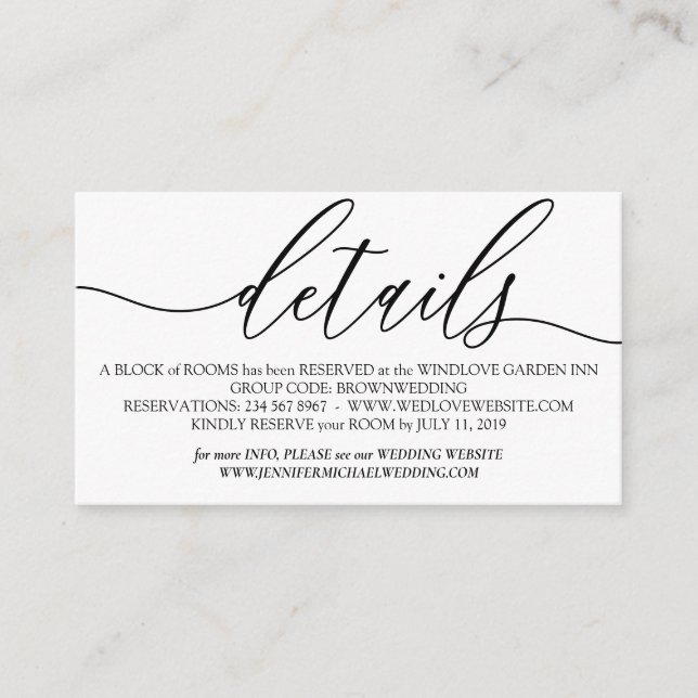 White Simple Modern Add Photo Wedding Details Enclosure Card (Front)