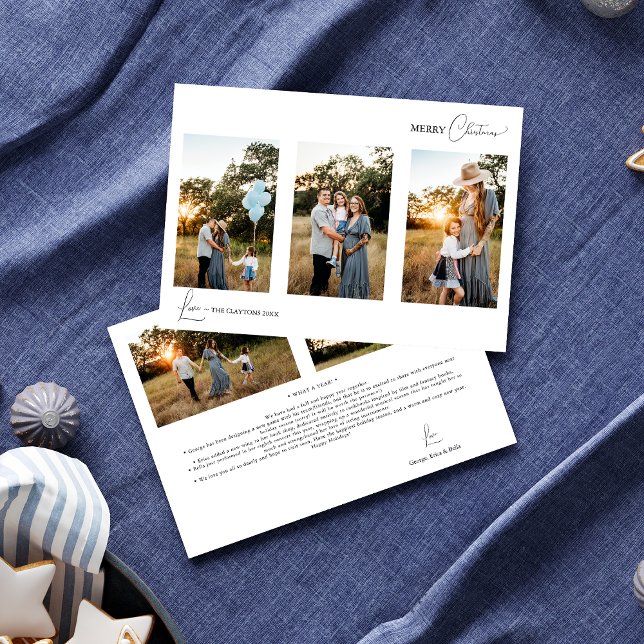 White Simple Modern Christmas Five Photo Collage Holiday Card (Creator Uploaded)