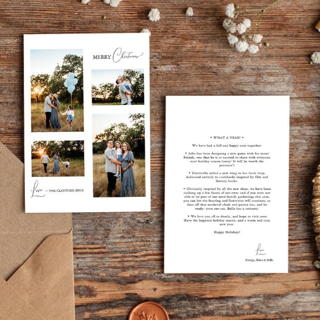 White Simple Modern Christmas Four Photo Collage Holiday Card (Creator Uploaded)