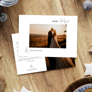 White Simple Modern Christmas Merry Married Photo Holiday Card